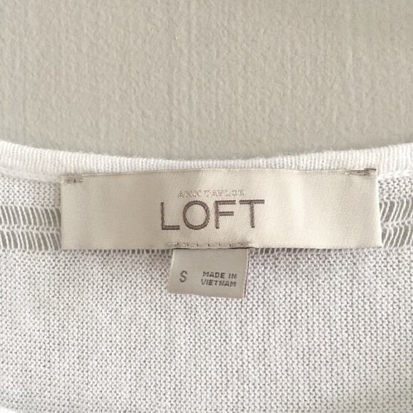 LOFT White Stripe 3/4-Sleeve Lightweight 100% Cotton Crewneck Sweater Size Small - Picture 5 of 6